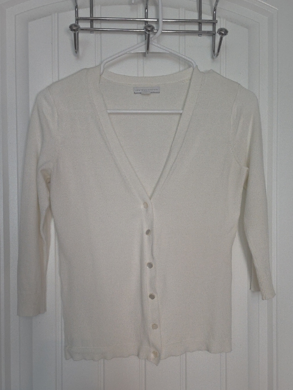 New York & Company Off White V-Neck Button-Front Cardigan